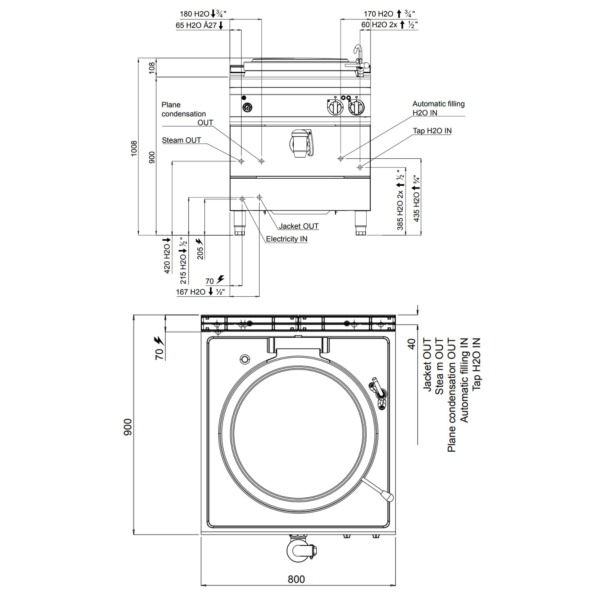 Marmite électrique - 150 litres - 18 kW - Chauffage indirect