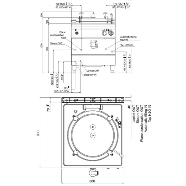 Marmite électrique sous pression - 150 litres - 18 kW - Chauffage indirect