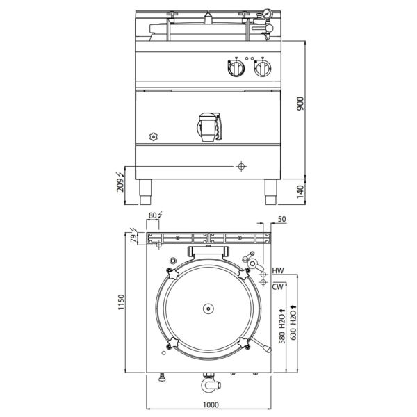 Marmite électrique sous pression - 200 litres - 32 kW - Chauffage indirect