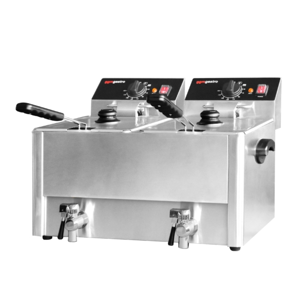 Friteuse électrique double - 8+8 litres - 6,5 kW - avec robinet de vidange