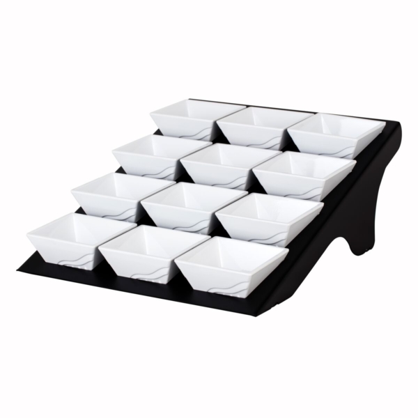 Etagère / Présentoir à buffet - Noir - incl. 12 coupes en mélamine - rectangulaire