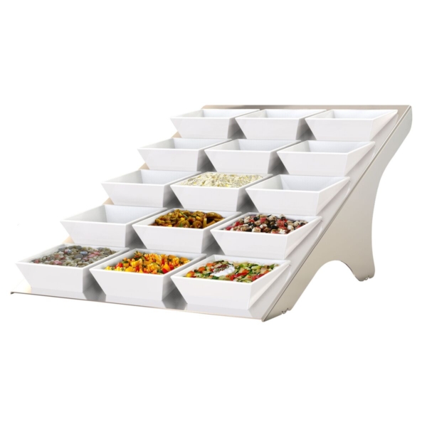 Etagère / Présentoir à buffet - Chrome - incl. 15 coupes en mélamine - rectangulaire