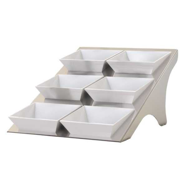 Etagère / Présentoir à buffet - Chrome - incl. 6 coupes en mélamine - rectangulaire