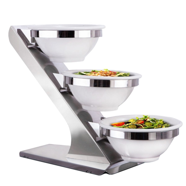 Etagère / Support de buffet - Chrome - incl. 3 coupes en mélamine Ø 260mm