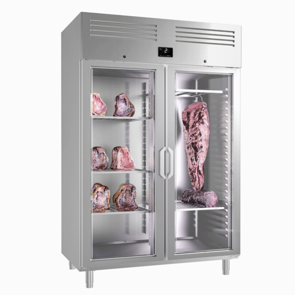 Dry Aging Armoire de maturation de la viande 1,3 m - avec 2 portes vitrées - inox