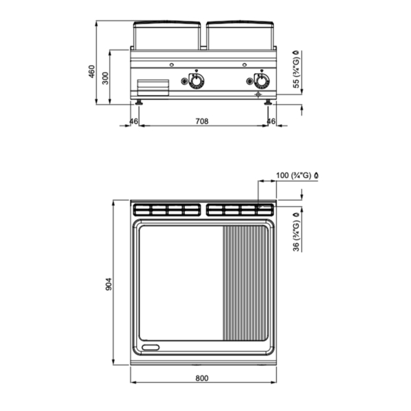 Plaque de cuisson à gaz - 20 kW - lisse et striée