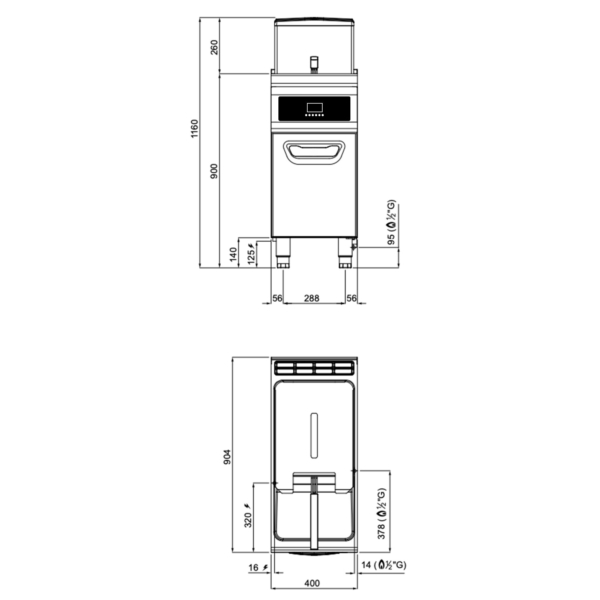 Friteuse à gaz - 20 litres - 17,5 kW - avec filtration d'huile