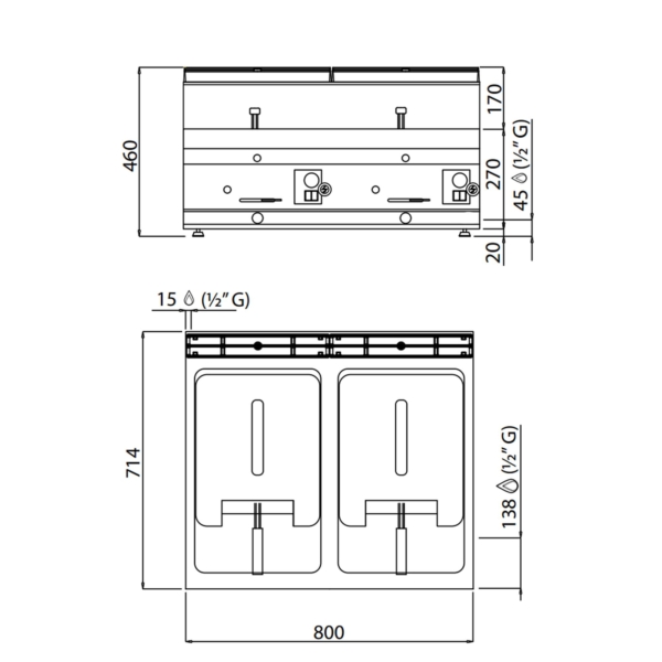 Friteuse double à gaz - 10+10 litres - 13,8 kW