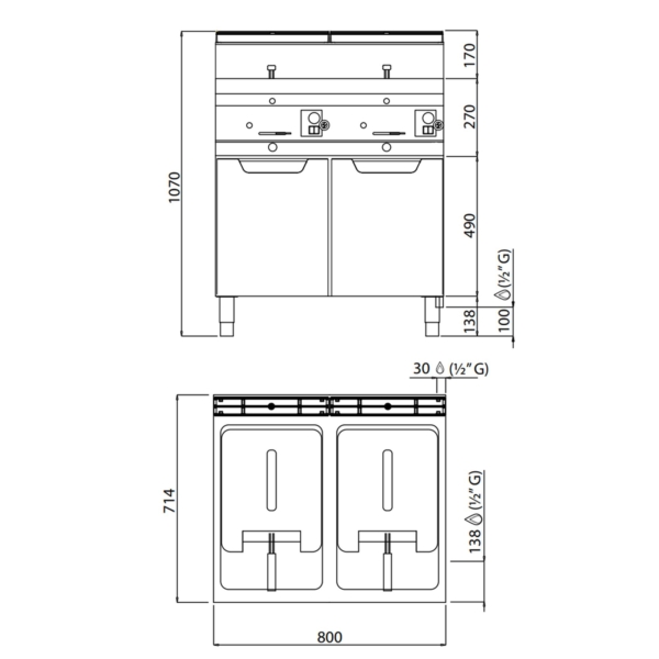 Friteuse double à gaz - 10+10 litres - 13,8 kW