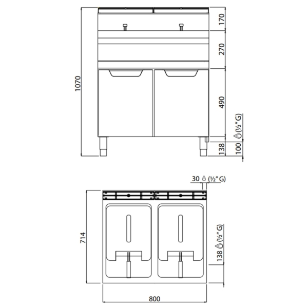 Friteuse double gaz - 15+15 litres - 25,4 kW