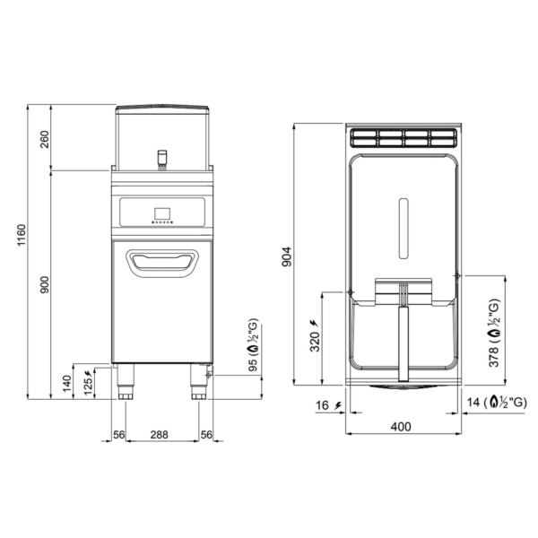 Friteuse à gaz - 20 litres - 17,5 kW - avec système de filtration d'huile