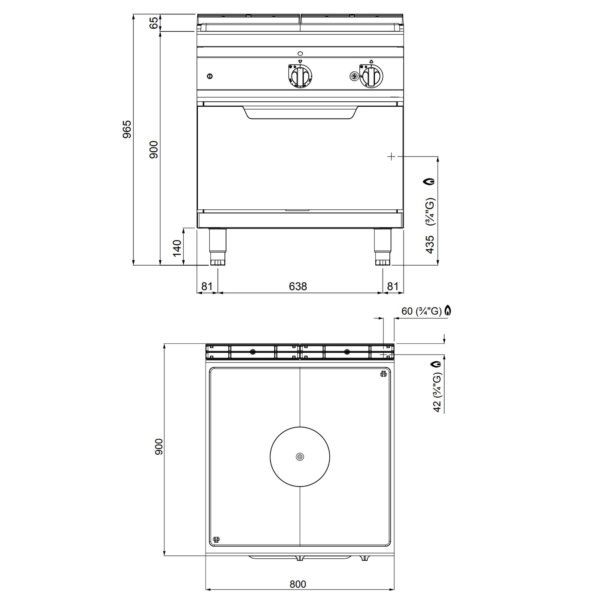 Cuisinière à plaques chauffantes au gaz - 13 kW - incl. Four à gaz - 7,8 kW