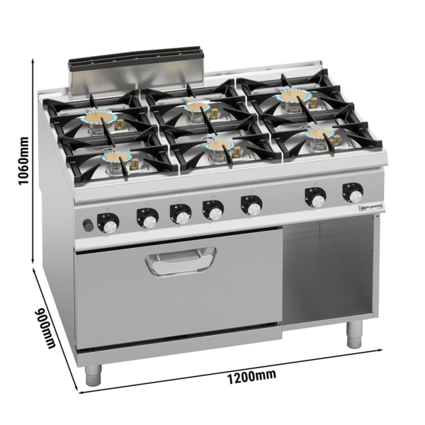 Cuiseur à gaz - avec 6 brûleurs - 60 kW - incluant un four à gaz - 7,8 kW - modèle haute performance