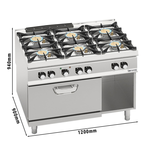 Fours à gaz - avec 6 brûleurs - 60 kW - incluant un four électrique - 4,68 kW - modèle haute performance