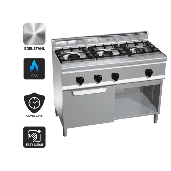 Cuisinière à gaz - 31 kW - 3 brûleurs - four à gaz statique inclus - 3,5 kW