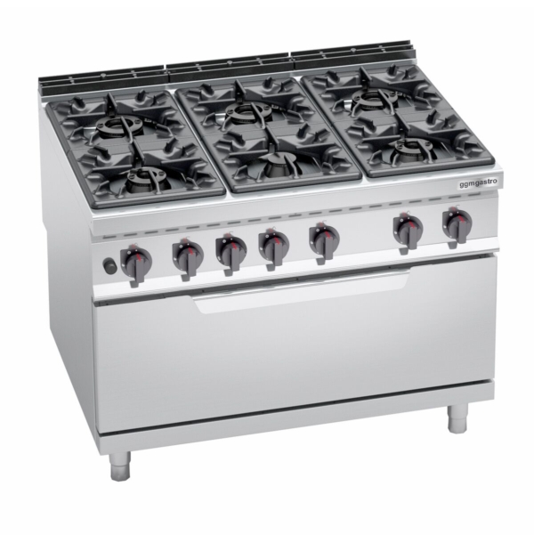 Cuisinière à gaz - 53,5 kW - 6 brûleurs - Four à gaz inclus - 12 kW