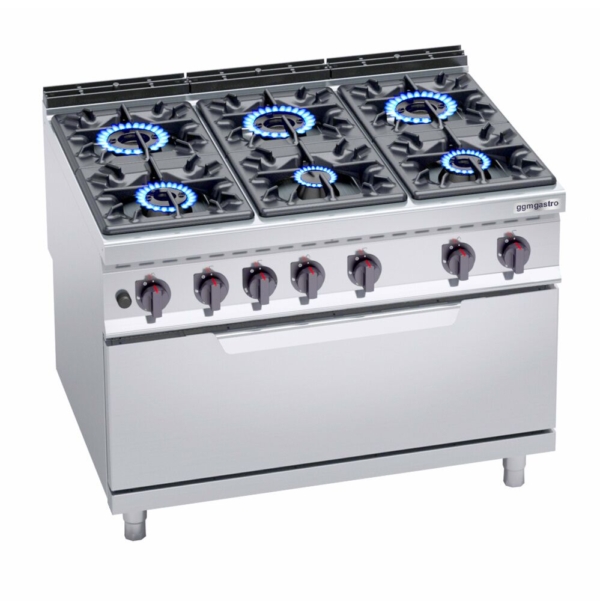 Cuisinière à gaz - 53,5 kW - 6 brûleurs - Four à gaz inclus - 12 kW