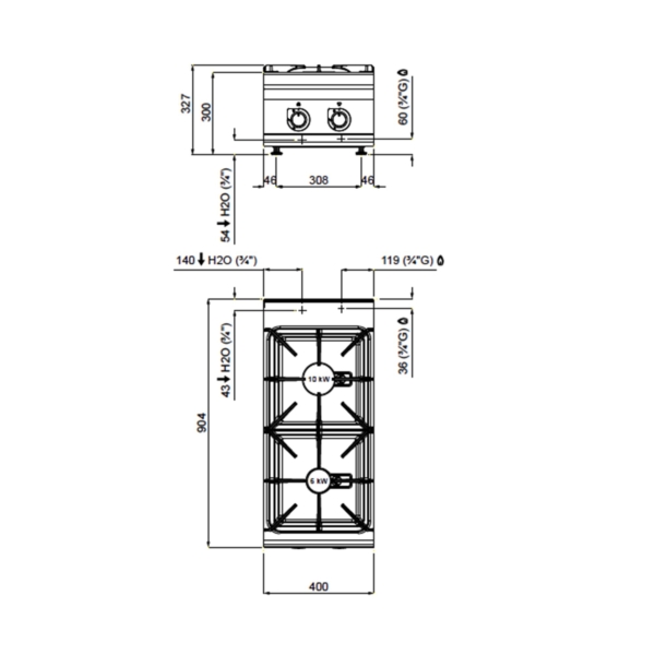 Cuiseur à gaz - avec 2 bruleurs - 20 kW - modèle haute performance