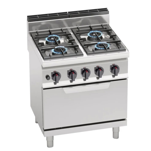 Cuisinière à gaz - 28 kW - 4 brûleurs - Four à gaz statique inclus - 7,8 kW