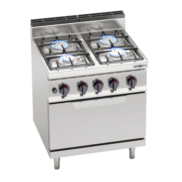 Cuisinière à gaz - 21,5 kW - 4 brûleurs - four électrique statique inclus - 7,5 kW