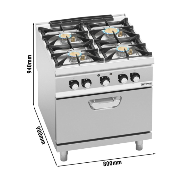 Fours à gaz - avec 4 brûleurs - 28 kW - incluant un four électrique - 4,68 kW.