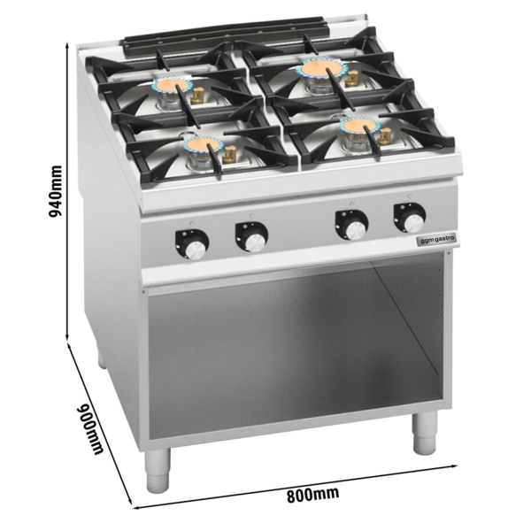 Cuisinière à gaz - avec 4 brûleurs - 28 kW