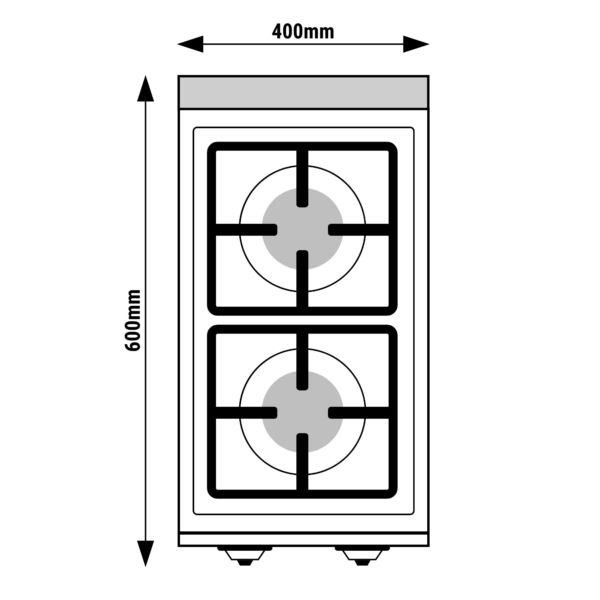 Cuisinière à gaz - 6 kW - 2 brûleurs - meuble bas inclus