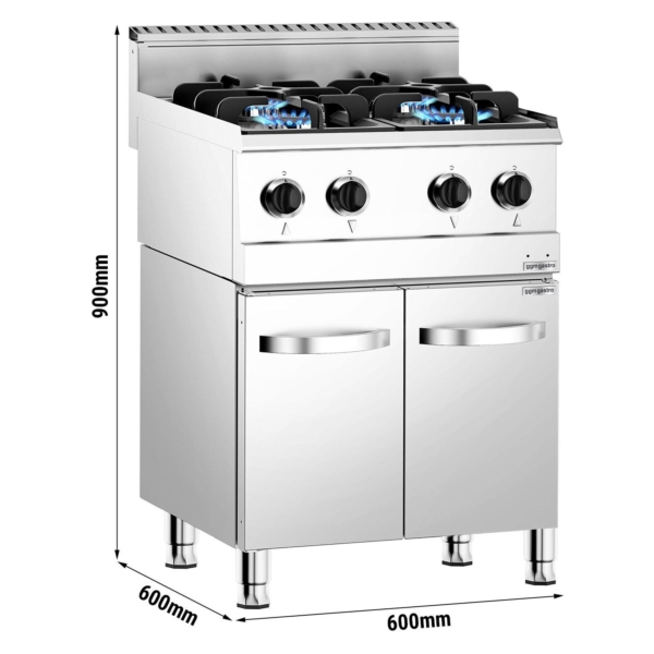 Cuisinière à gaz - 12 kW - 4 brûleurs - meuble bas inclus