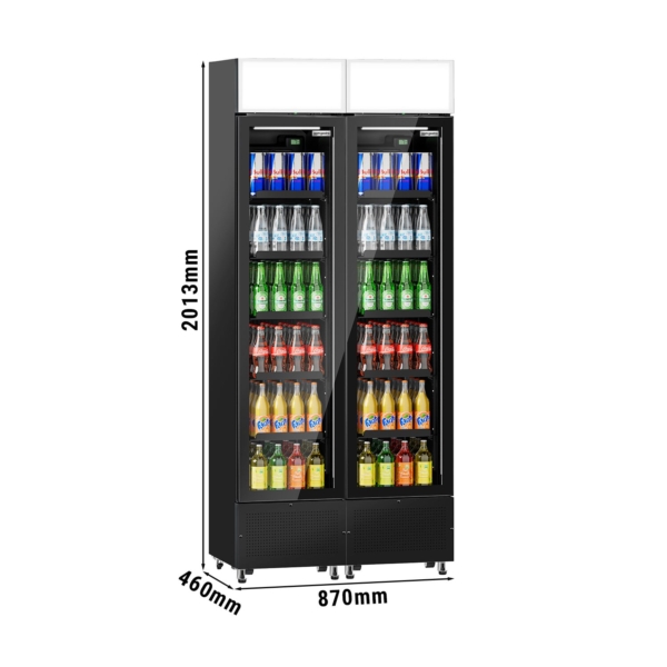 (2 pièces) Réfrigérateur à boissons - 290 litres - Design sans cadre - 2 portes vitrées & Présentoir publicitaire