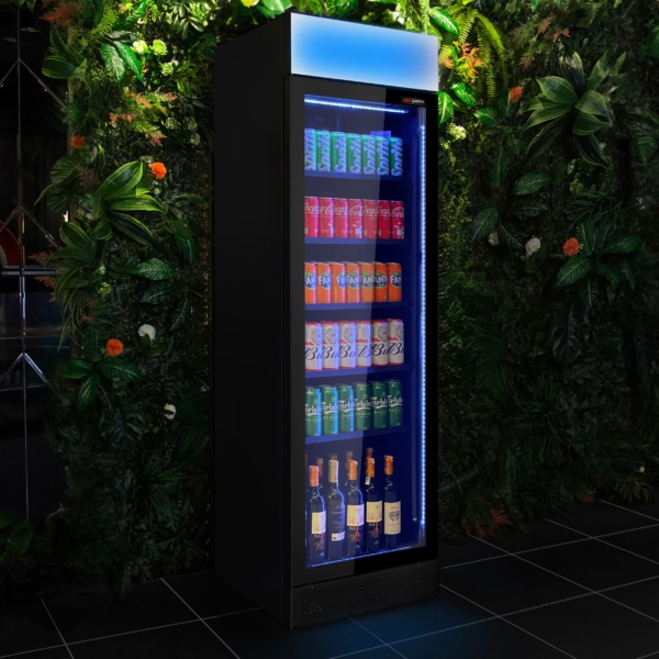 Réfrigérateur à boissons - 345 litres - design sans cadre - 1 porte vitrée & lumière LED colorée