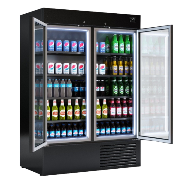 Vitrine réfrigérée murale - 1384mm - 1310 litres - avec éclairage LED, portes vitrées & 4 étagères