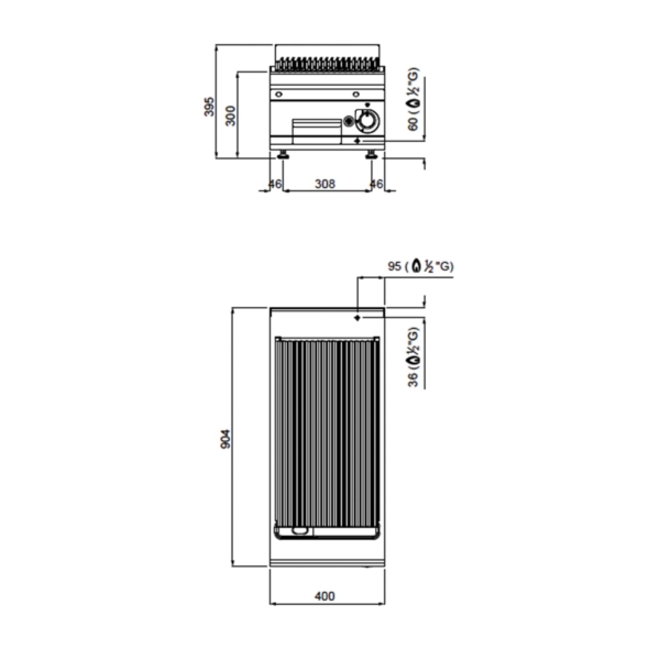 Gril à pierres de lave à gaz - 9 kW - grille fixe