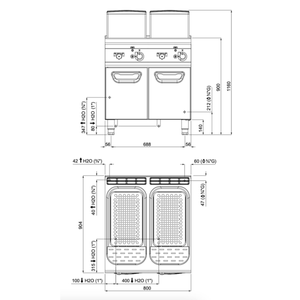 Cuiseur à pâtes à gaz - 80 litres - 24 kW