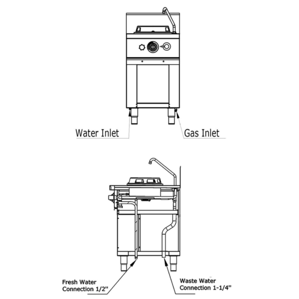 Cuisinière wok à gaz - 15 kW - 1 zone de cuisson - incl. 1 mini colonne d'eau