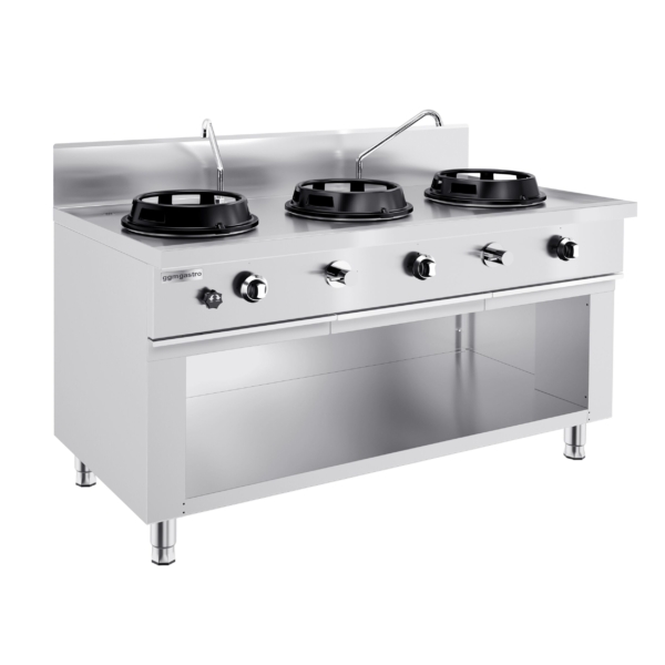 Cuisinière wok à gaz - 45 kW - 3 zones de cuisson - incl. 2 mini-colonnes d'eau