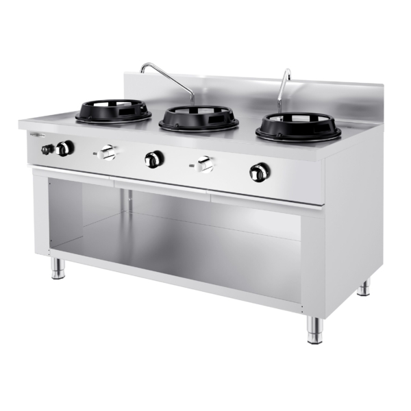 Cuisinière wok à gaz - 45 kW - 3 zones de cuisson - incl. 2 mini-colonnes d'eau