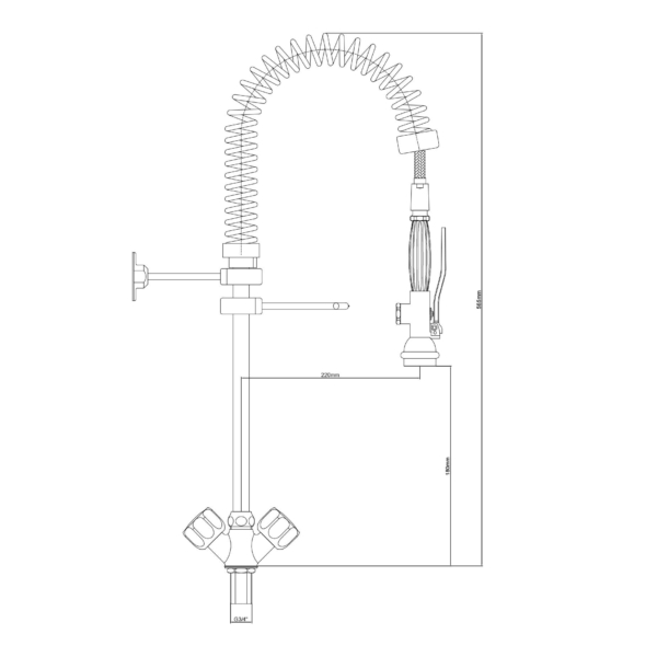 Douche à vaisselle monotrou 7000 - avec mitigeur & 2 vannes mélangeuses