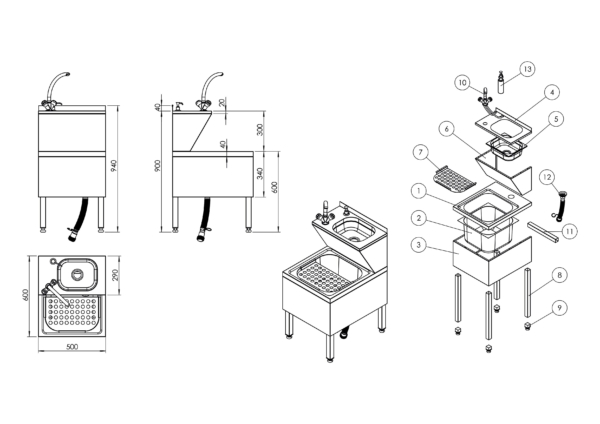 Lave-mains et évier - Acier inoxydable - avec robinet mélangeur et distributeur de savon