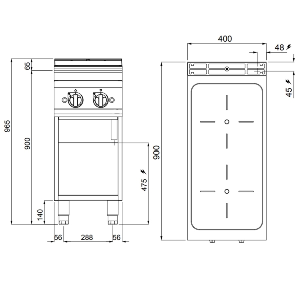 Cuisinière à induction - 10 kW - 2 plaques de cuisson