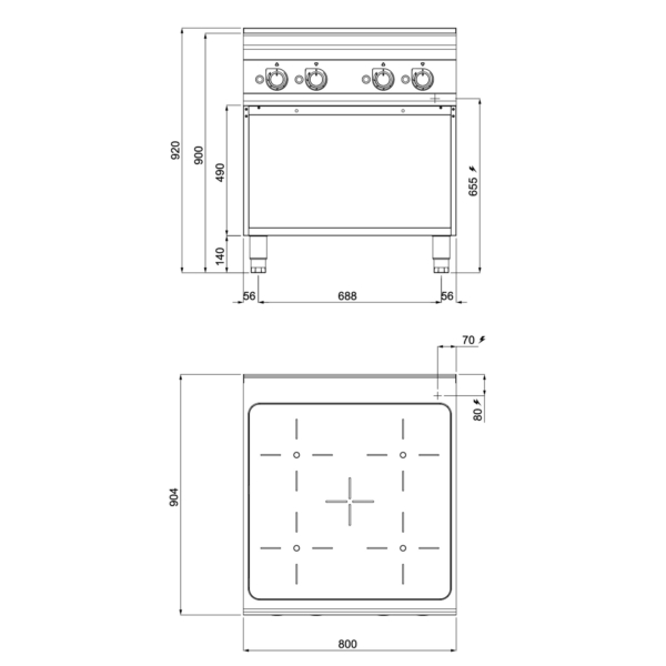 Plaque à induction - 20 kW - 4 zones de cuisson