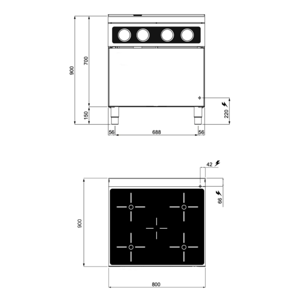 Plaque à induction - 20 kW - 4 zones de cuisson - Bflex Digital