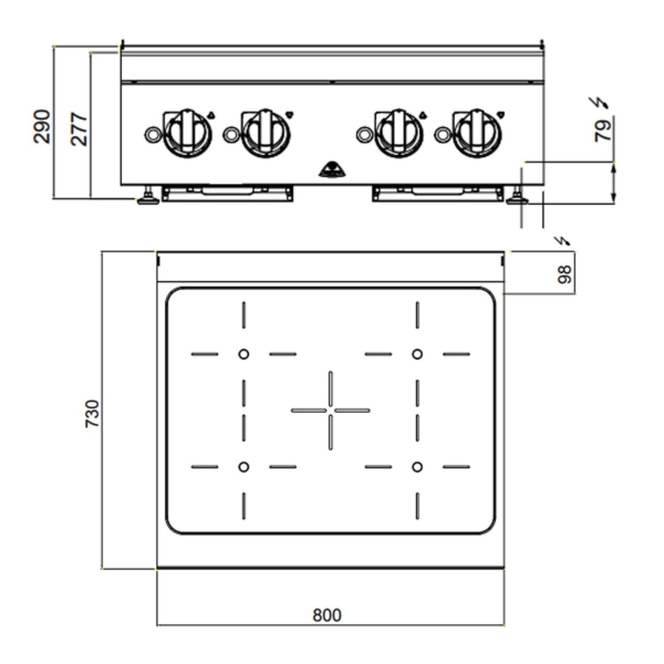 Cuisinière à induction - 14 kW - 4 plaques de cuisson