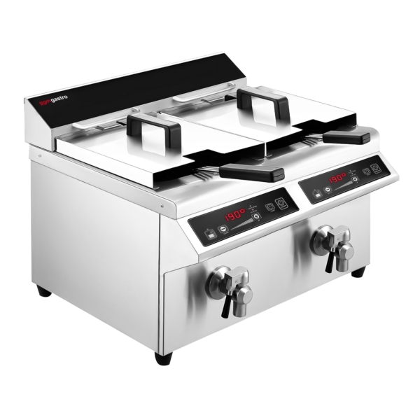 Friteuse double à induction - 8+8 litres - 7 kW - Robinet de vidange