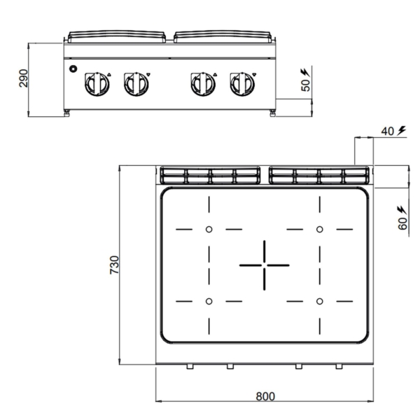 Four à infrarouges - 12,8 kW - 4 plaques de cuisson