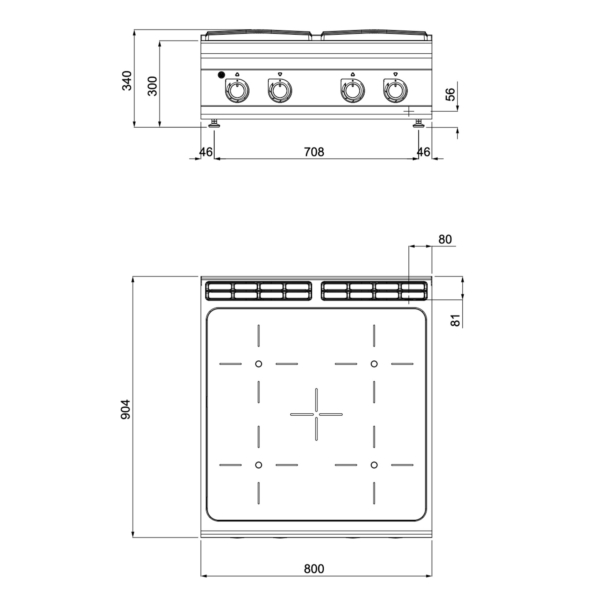 Plaque à infrarouge - 16 kW - 4 zones de cuisson