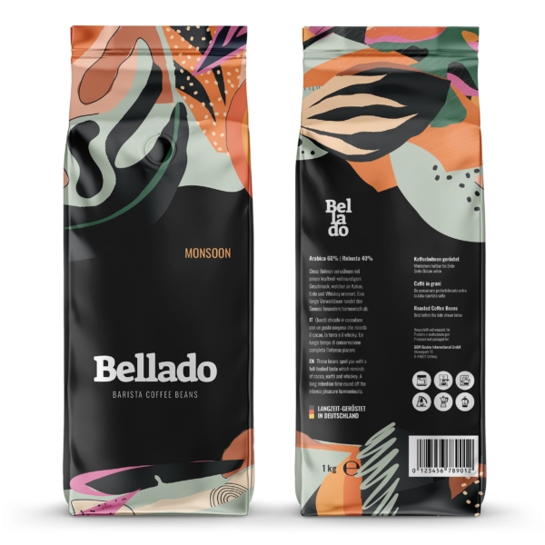 BELLADO | Café en grains "Monsoon" - 6x 1kg - 60% Arabica & 40% Robusta