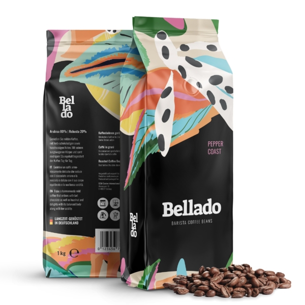 BELLADO | Café en grains "Pepper Coast" - 6x 1kg - 80% Arabica & 20% Robusta