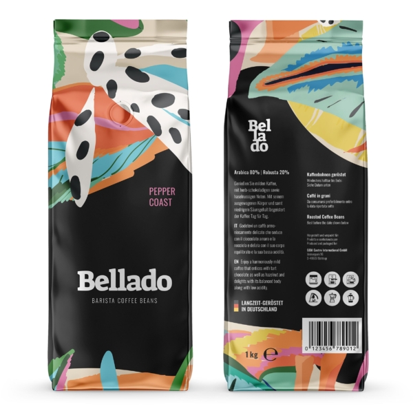 BELLADO | Café en grains "Pepper Coast" - 6x 1kg - 80% Arabica & 20% Robusta