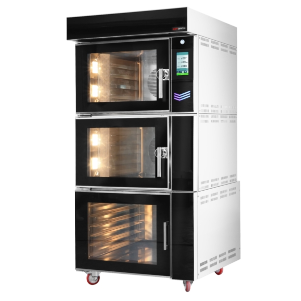 Four à air chaud pour boulangerie - Écran tactile - 2 chambres de cuisson - 5x EN 60x40 - avec chambre de fermentation incluse