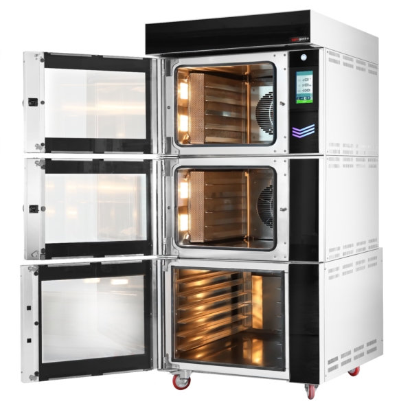 Four à air chaud pour boulangerie - Écran tactile - 2 chambres de cuisson - 5x EN 60x40 - avec chambre de fermentation incluse